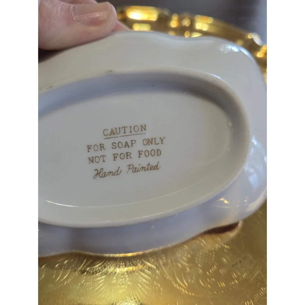 Hand Painted porcelain trinket or soap dish, Oriental, Floral